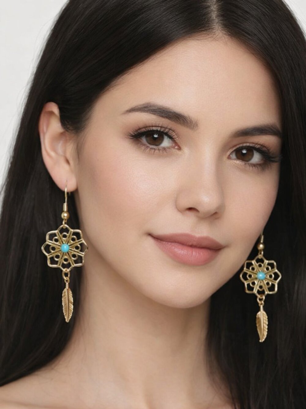 Southwest Silver Tone Feathered Earrings